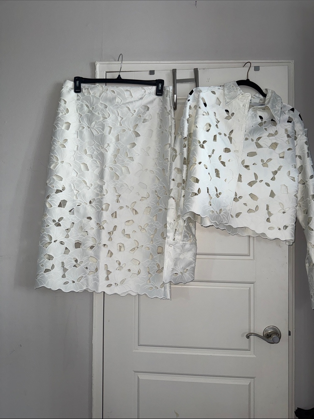 H&M White Floral Cutout Skirt Set